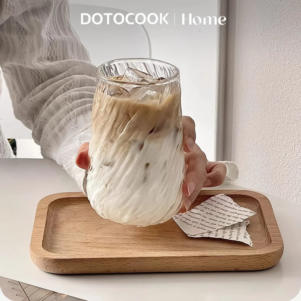 Glass Coffee Mug 400ml Striped Transparent Ice Cup for Tea Juice Milk Mocha Drinkware Kitchen Supplies