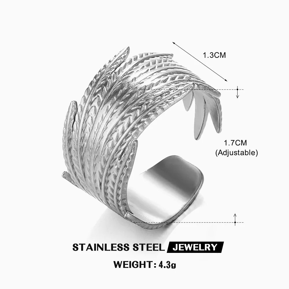 Stainless Steel Wide Geometric Ring - Punk Style Wedding Band
