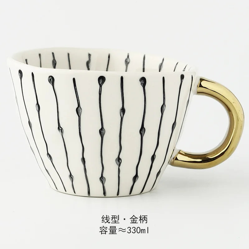 Nordic Hand-painted Simple Large Capacity Water Cup Ceramic Household Breakfast Cup Irregular Office Coffee Cup
