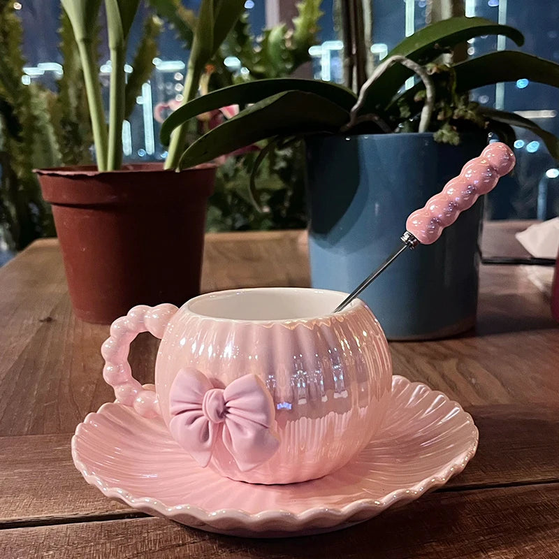 French Pink Bow Cup - Light Luxury Coffee Cup Set