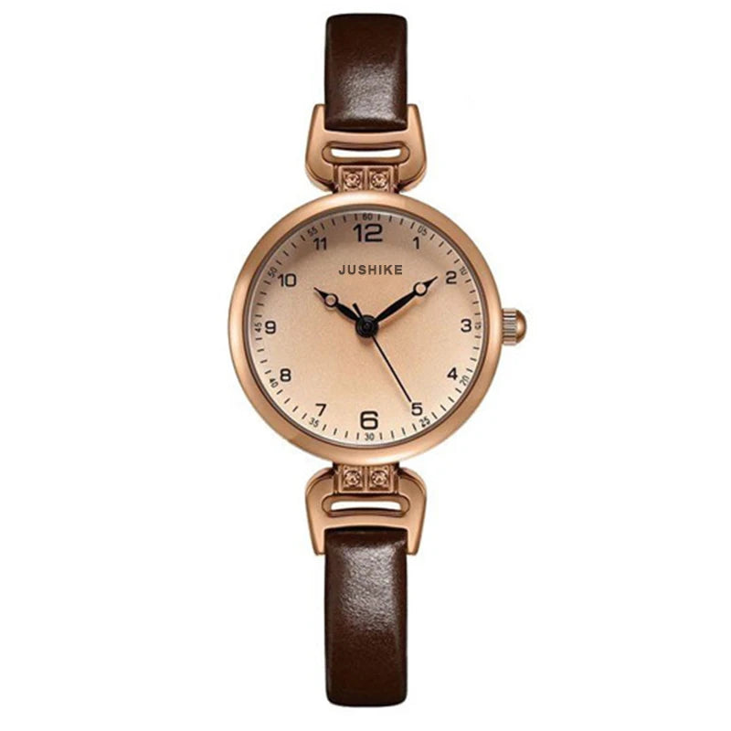 Simple Women's Bracelet Watch - Small Round PU Leather Retro