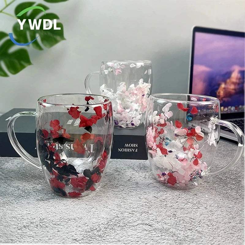 Christmas Double Wall Glass Mug - Heat Resistant Coffee Cup 250/350ml