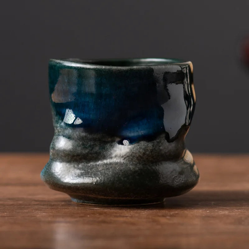 Coarse pottery change coffee cup different line creative hand pinch high appearance level ceramic cup retro household water cup