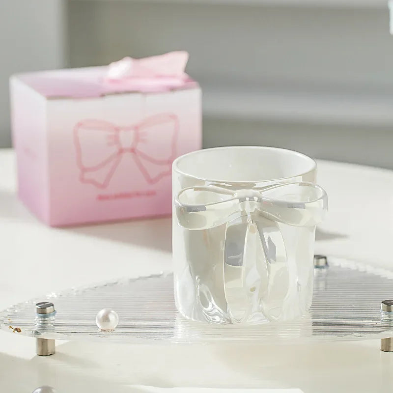 Premium Bowknot Ceramic Mug Creative Water Cup New Breakfast Cup Coffee Cup Women's Home Drinkware Breakfast Plates, Tableware