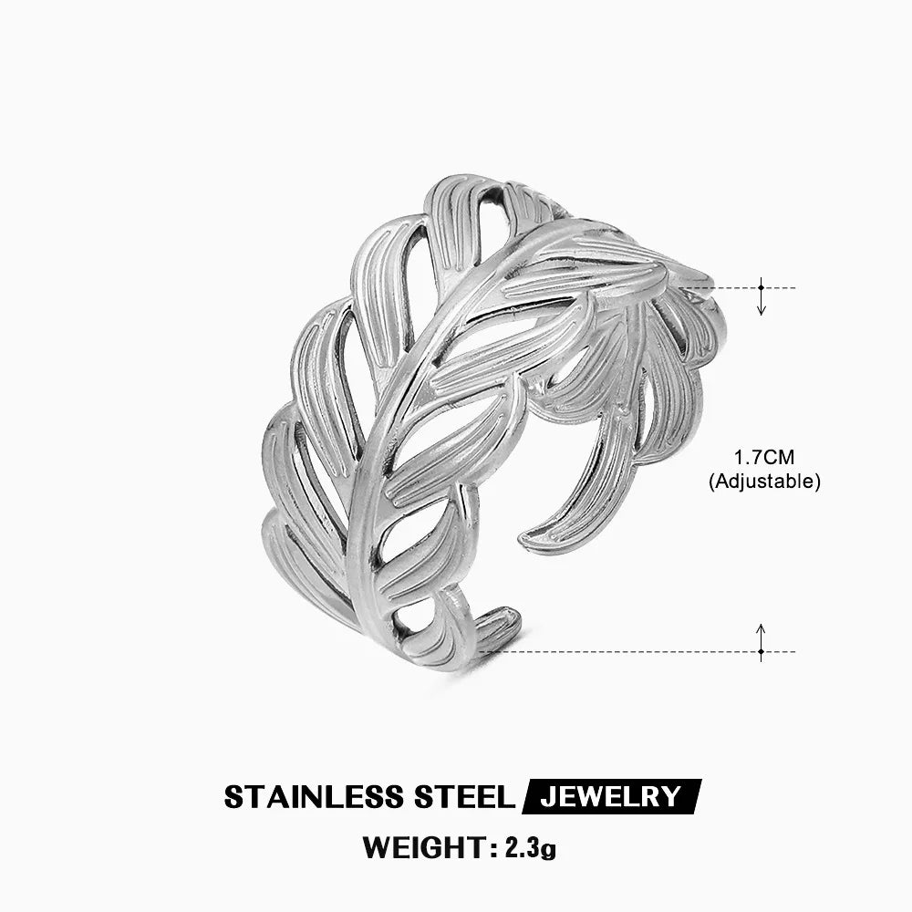 Stainless Steel Wide Geometric Ring - Punk Style Wedding Band