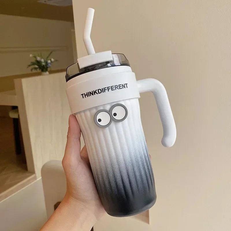 860ml Large Outdoor Thermal Tumbler with Straw - Car Cup Holder Size
