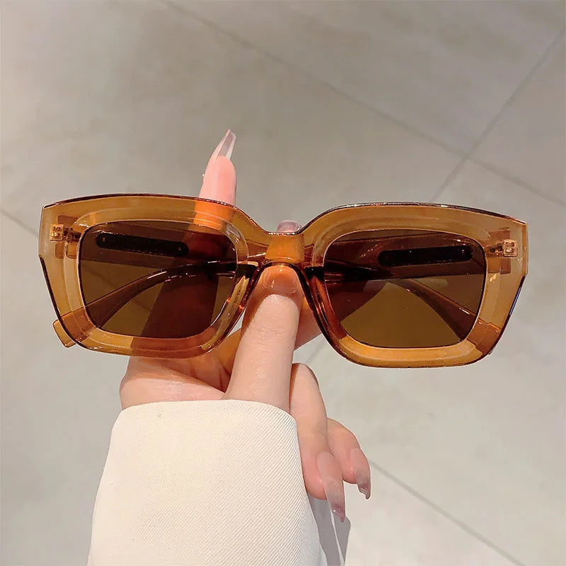 Fashion Vintage Luxury Brand Designer Olive Green Square Sunglasses Women For Men Sun Glasses Punk Popular Rivet Outdoor Shades