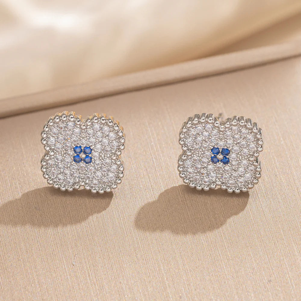 LENNIK Premium Lucky Clover Luxury Full Zircon Micro Pave Earrings Necklace Ring Set, Versatile for Daily/Party, Perfect Gift