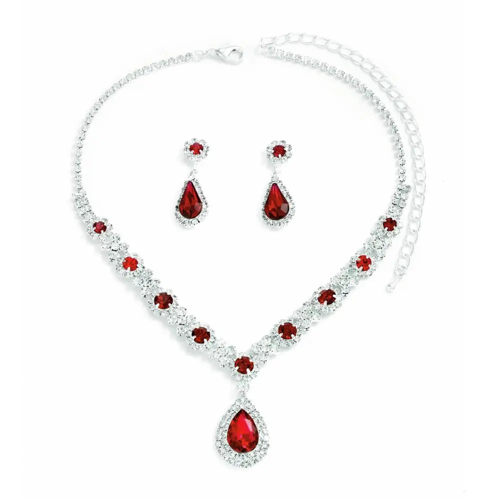 Crystal Jewelry Set - Water Drop Pendant Necklace & Earrings with Zircon