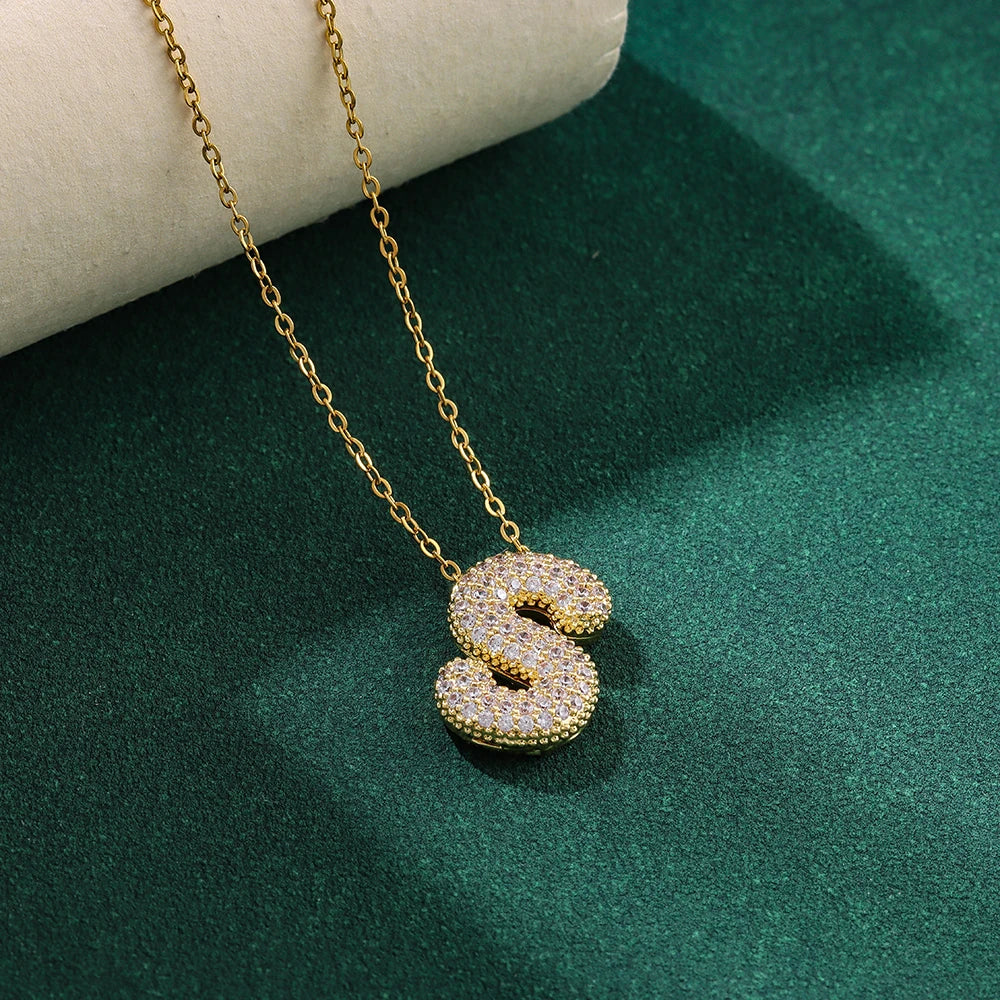 New Trendy Zircon Crystal 26 English Letters Necklaces For Women Female Fashion Stainless Steel Choker Chain Jewelry Wholesale