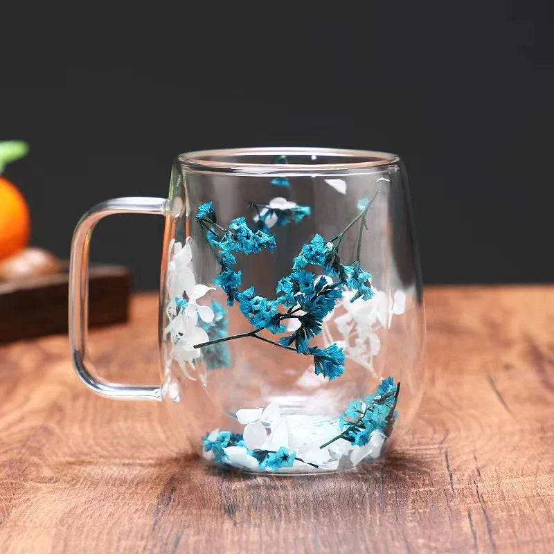 Transparent Coffee Cup - Creative Flower Double Insulated Glass
