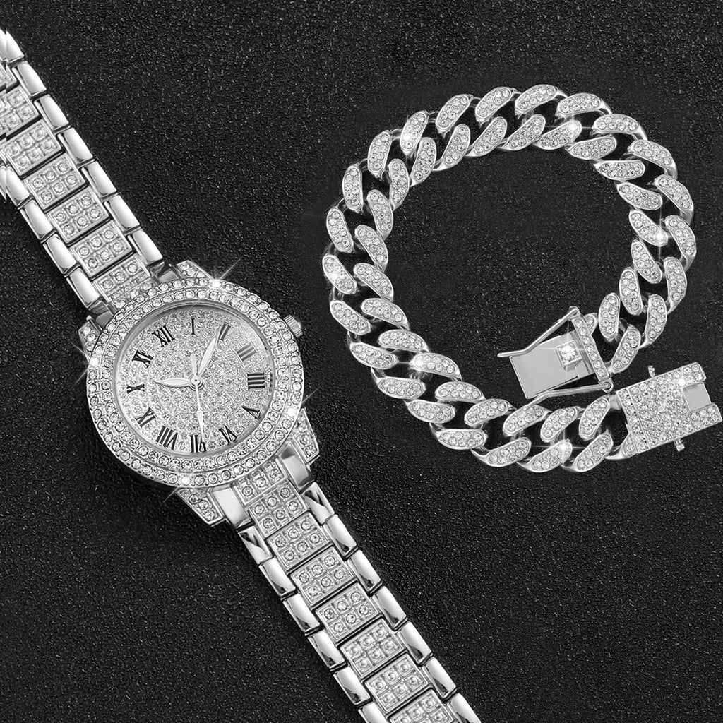2PCS Women's Watch Fashion Diamond Gold Watch Ladies Wrist Watches Luxury Rhinestone Womens Bracelet Watches Relogio Feminino