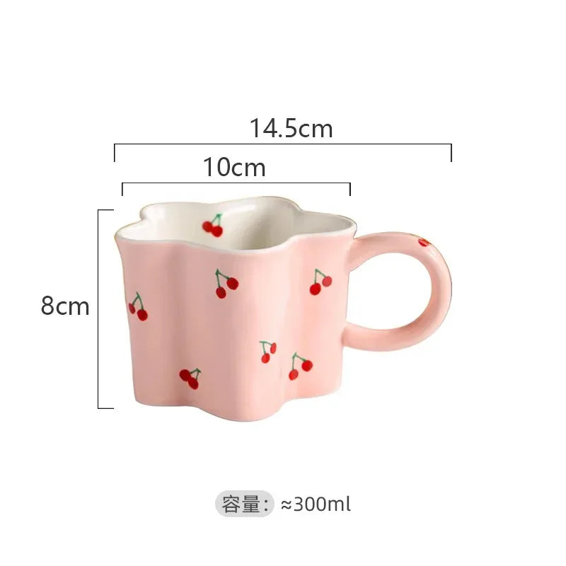 Hand Painted Cherry Mug - Pink Ceramic Coffee Cup Gift
