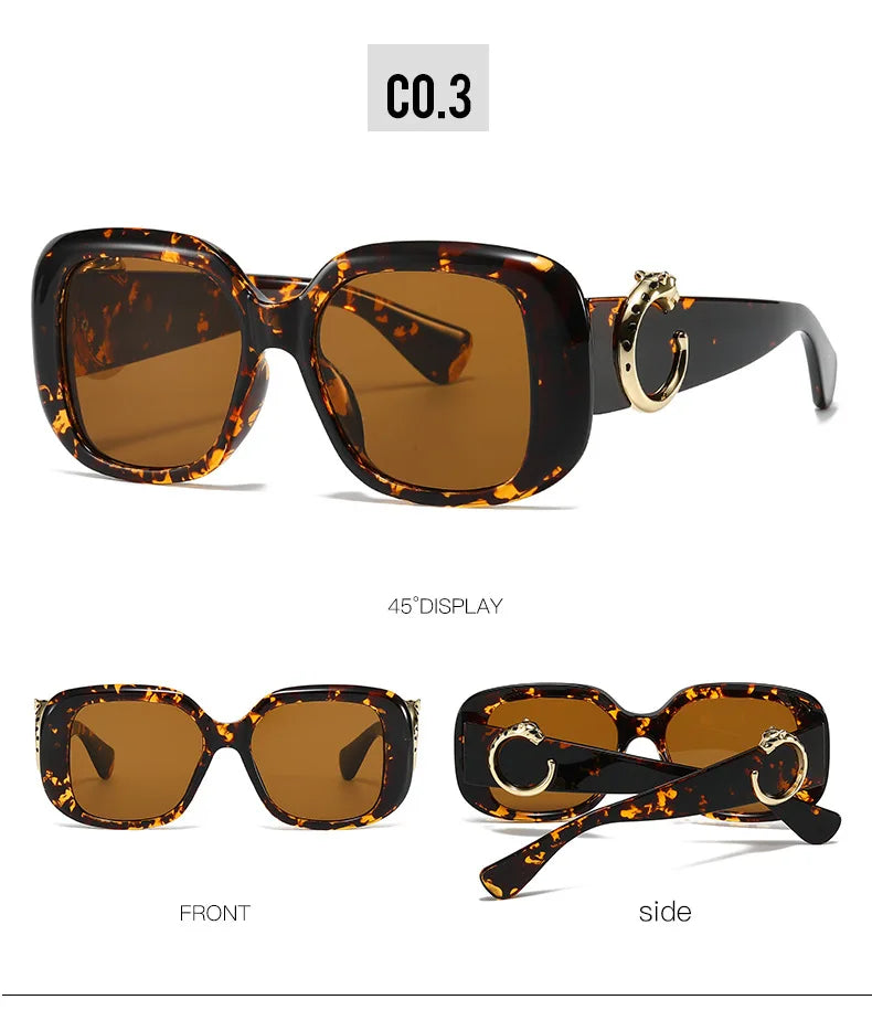 Big Frame Luxury Brand Designer Vintage Square Sunglasses Women For Men Sun Glasses Punk Classic Outdoor Gold Leopard Shades