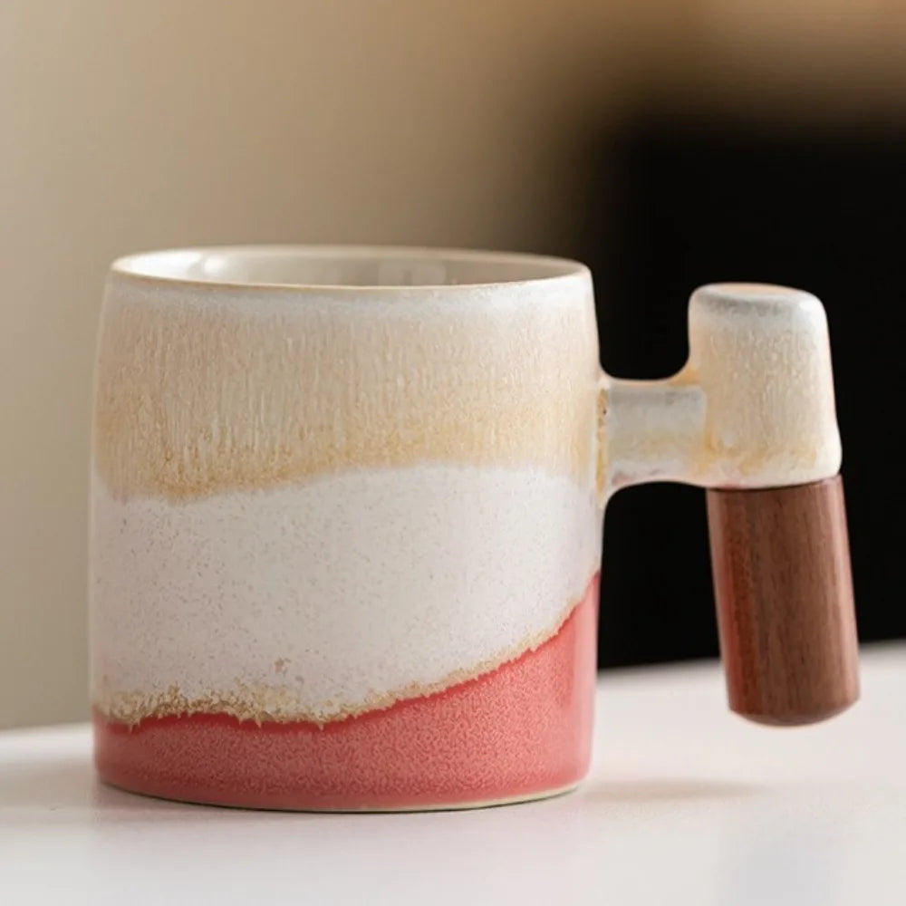 Creative Ceramic Coffee Mug Wood Handle Microwave Dishwasher Safe Coffee Cup Handmade 70ML Porcelain Mug Milk Cocoa Hot Tea