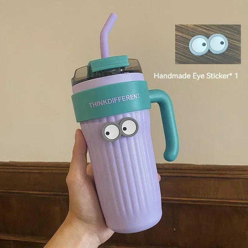 860ml Large Outdoor Thermal Tumbler with Straw - Car Cup Holder Size