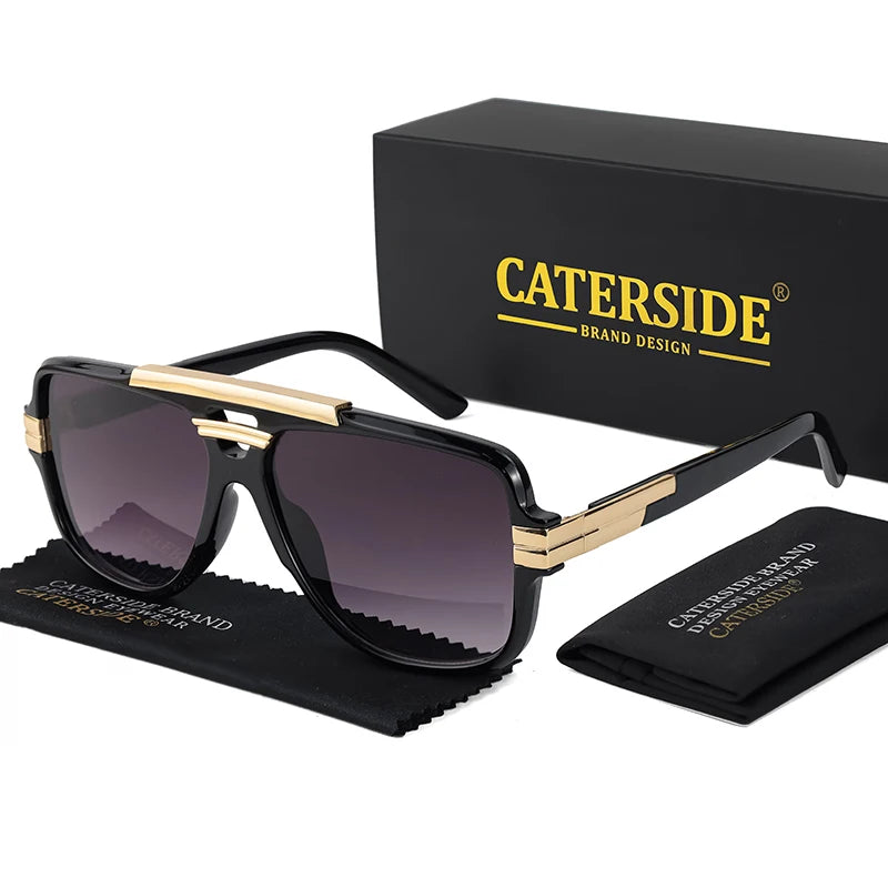 CATERSIDE Retro Big Frame Square Sunglasses Men Flat Top Double Bridge Pilot Punk Sun Glasses Women's Party Travel Eyewear UV400