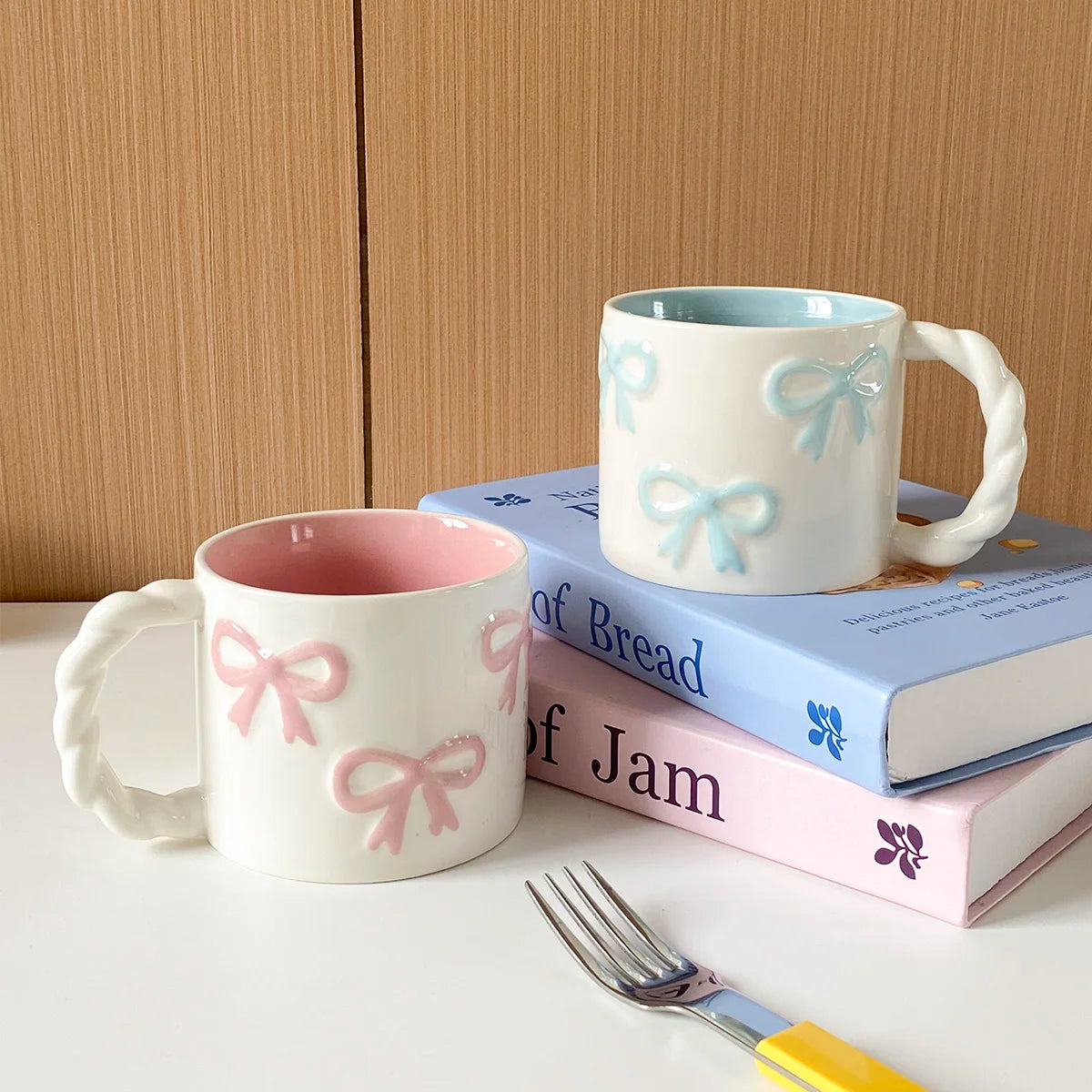Pink Bow Ceramic Mug - 13.4oz Twist Handle Coffee Cup