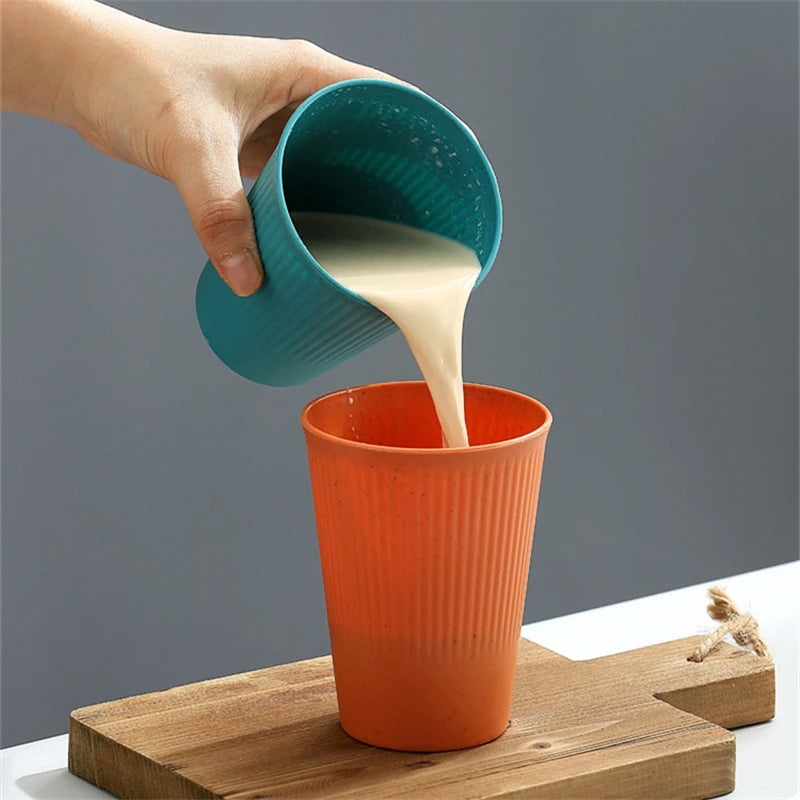 Wheat Straw Stripe Couple Water Cups - Multi-Functional Mug Set