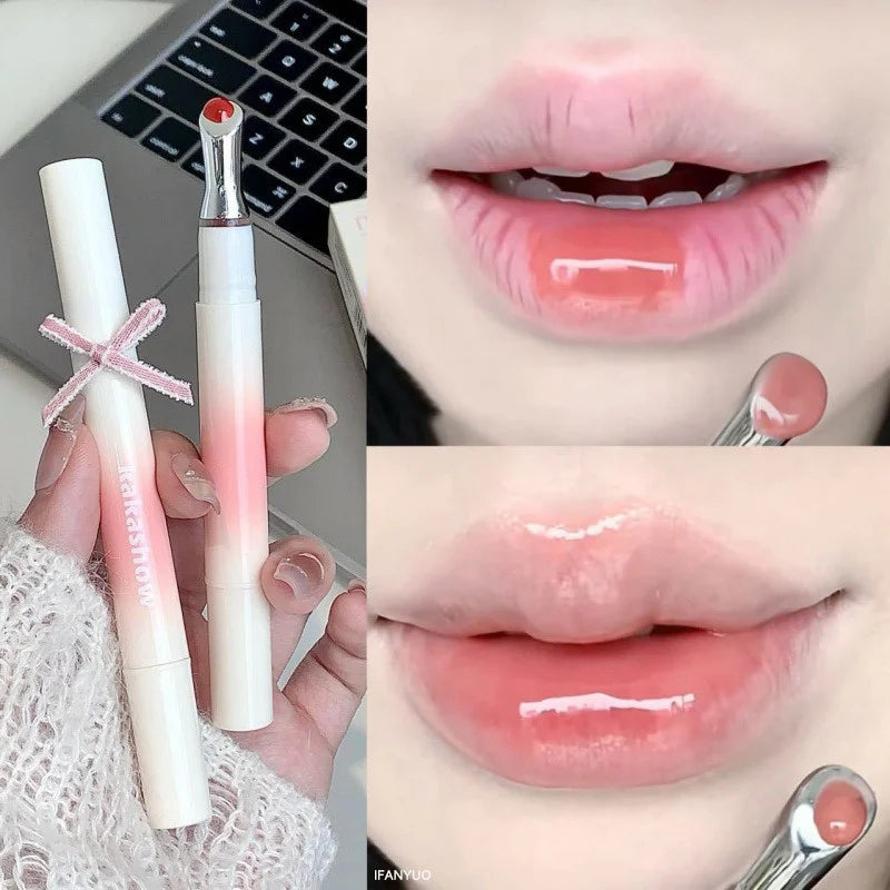 Mirror Watery Lip Gloss - Moisturizing Jelly Lip Tint with Iron Brush