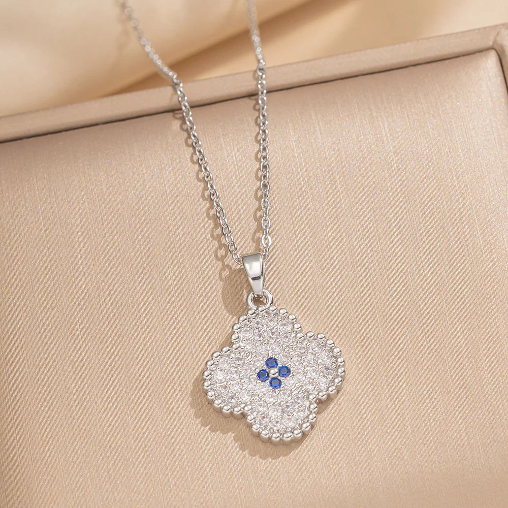 LENNIK Premium Lucky Clover Luxury Full Zircon Micro Pave Earrings Necklace Ring Set, Versatile for Daily/Party, Perfect Gift
