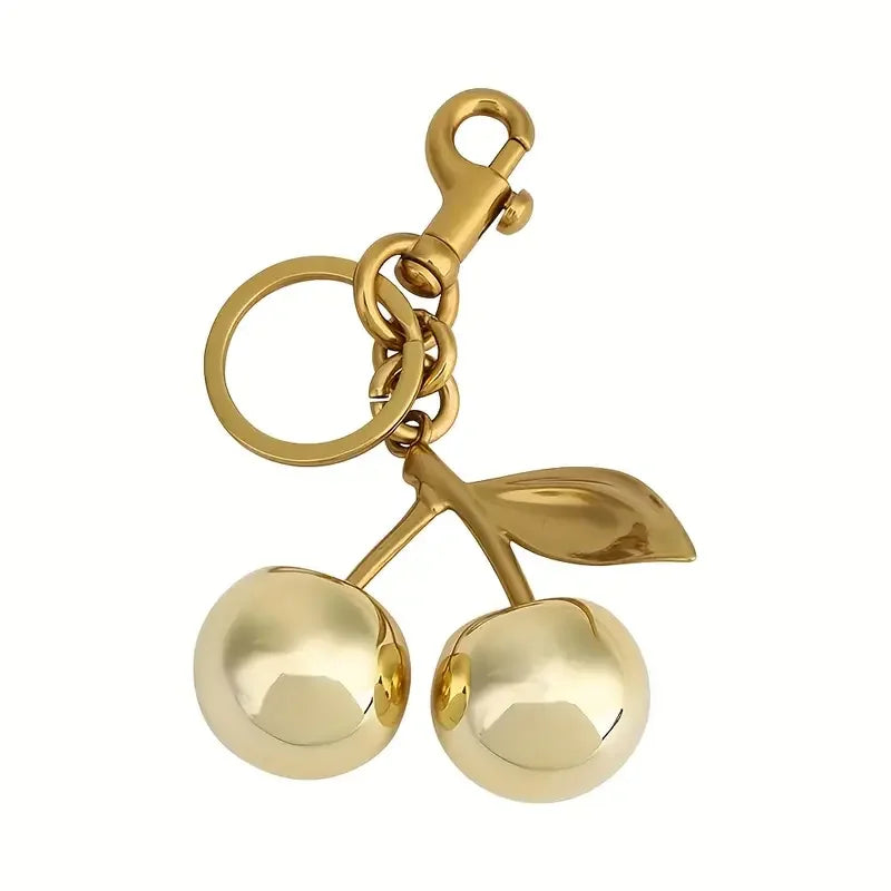 Golden Cherry Keychain Charm - Shiny Resin & Metal Bag Accessory, Elegant Gift for Women, Purse or Handbag Decoration