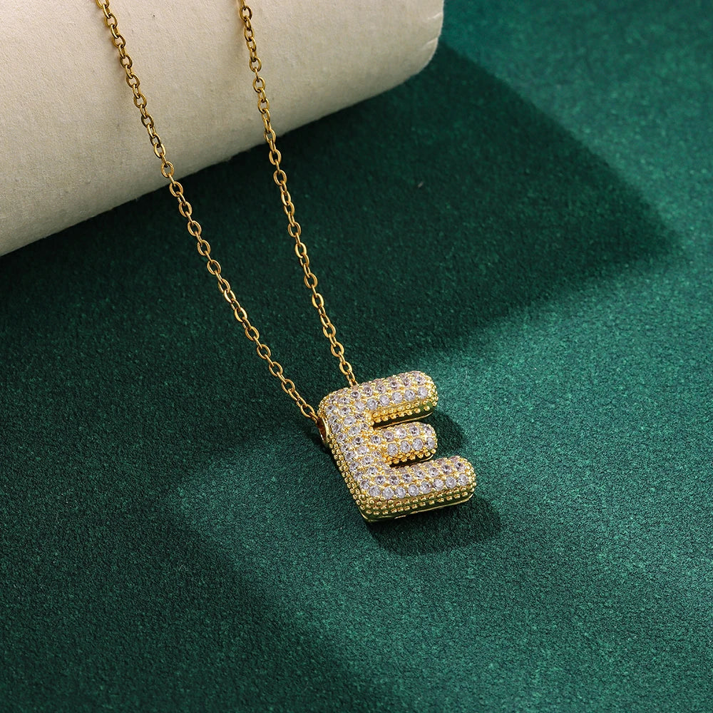 New Trendy Zircon Crystal 26 English Letters Necklaces For Women Female Fashion Stainless Steel Choker Chain Jewelry Wholesale
