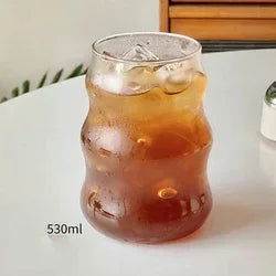 Ins Glass Cup Heat-resistant Tumbler Drinkware Transparent Tea Juice Milk Coffee Mug Home Water Glasses Stripe Mug 410/530ml