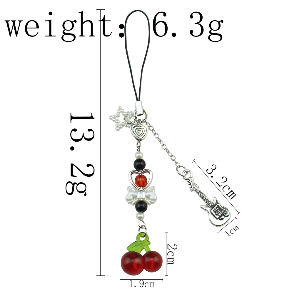 Red Cherry Fruit Bag Charm Keychain - Elegant 3-Color Key Ring for Women