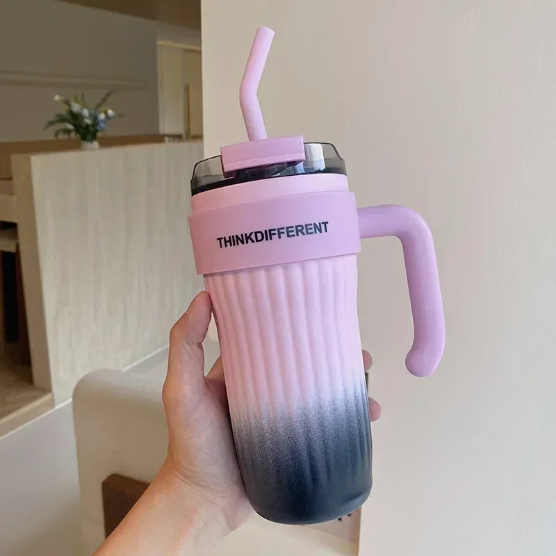 860ml Large Outdoor Thermal Tumbler with Straw - Car Cup Holder Size