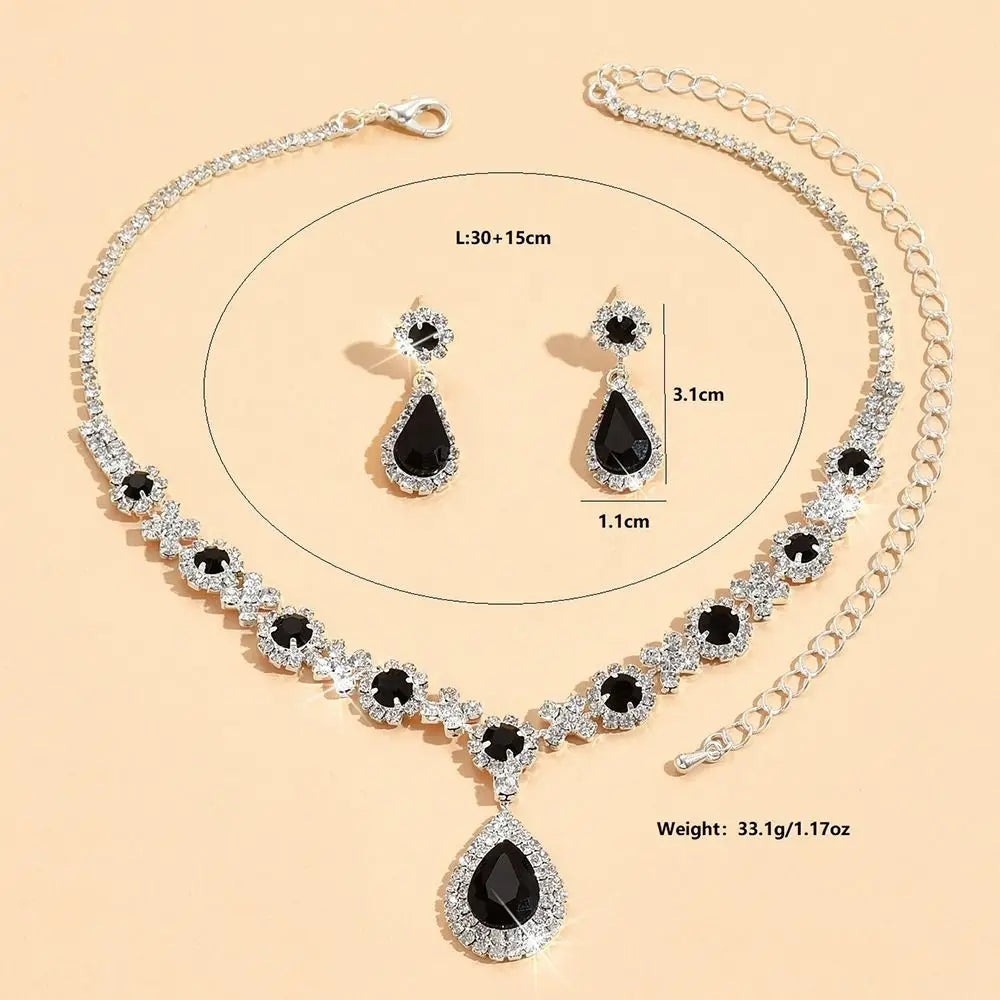 Crystal Jewelry Set - Water Drop Pendant Necklace & Earrings with Zircon