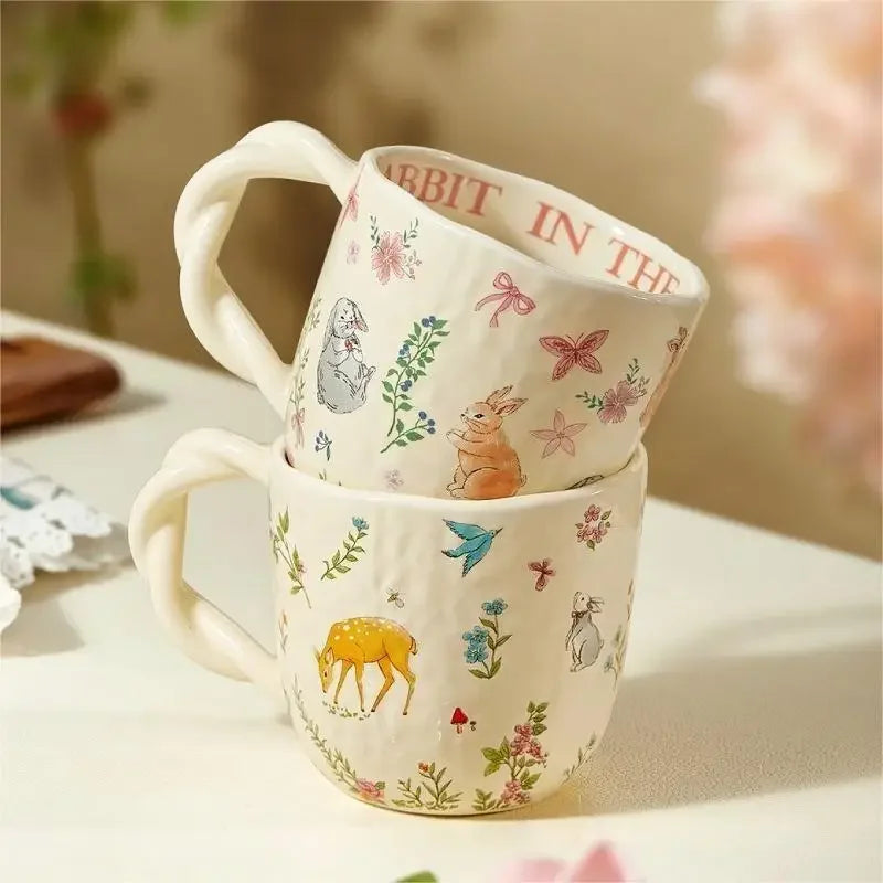 Forest Series Cartoon Ceramic Mug Creative Fried Dough Twists Handle Cartoon Coffee Cup