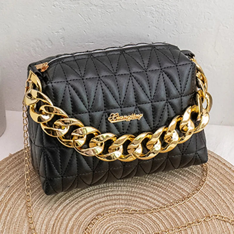 Ladies Rhombus Chain Messenger Bag - Embroidered Shoulder Bag