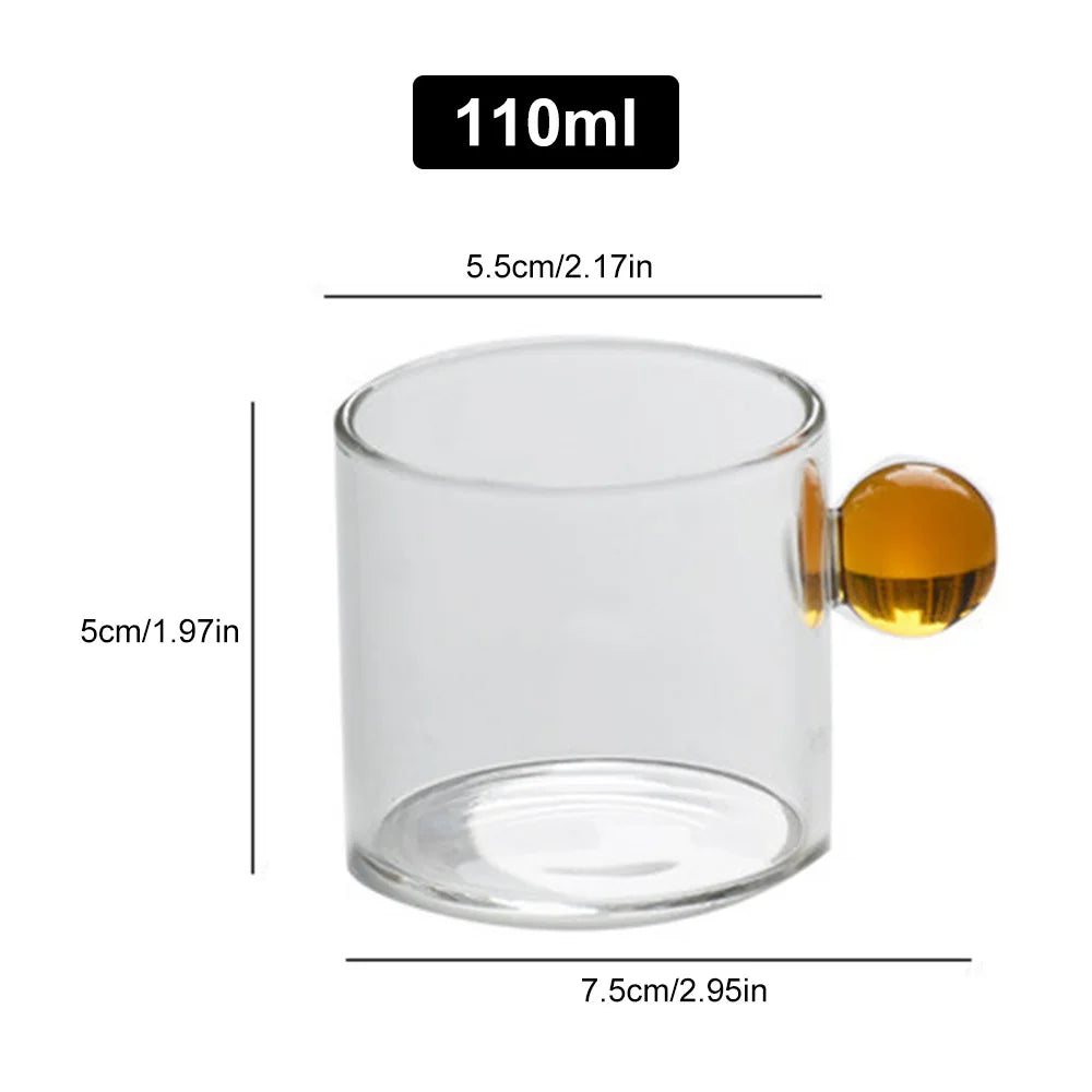 110ML Glass Cup Heat Resistant Espresso Cup Milk Sauce Jug Glass Ball Handle Teacup Wine Beer Glass Breakfast Cup Drinkware