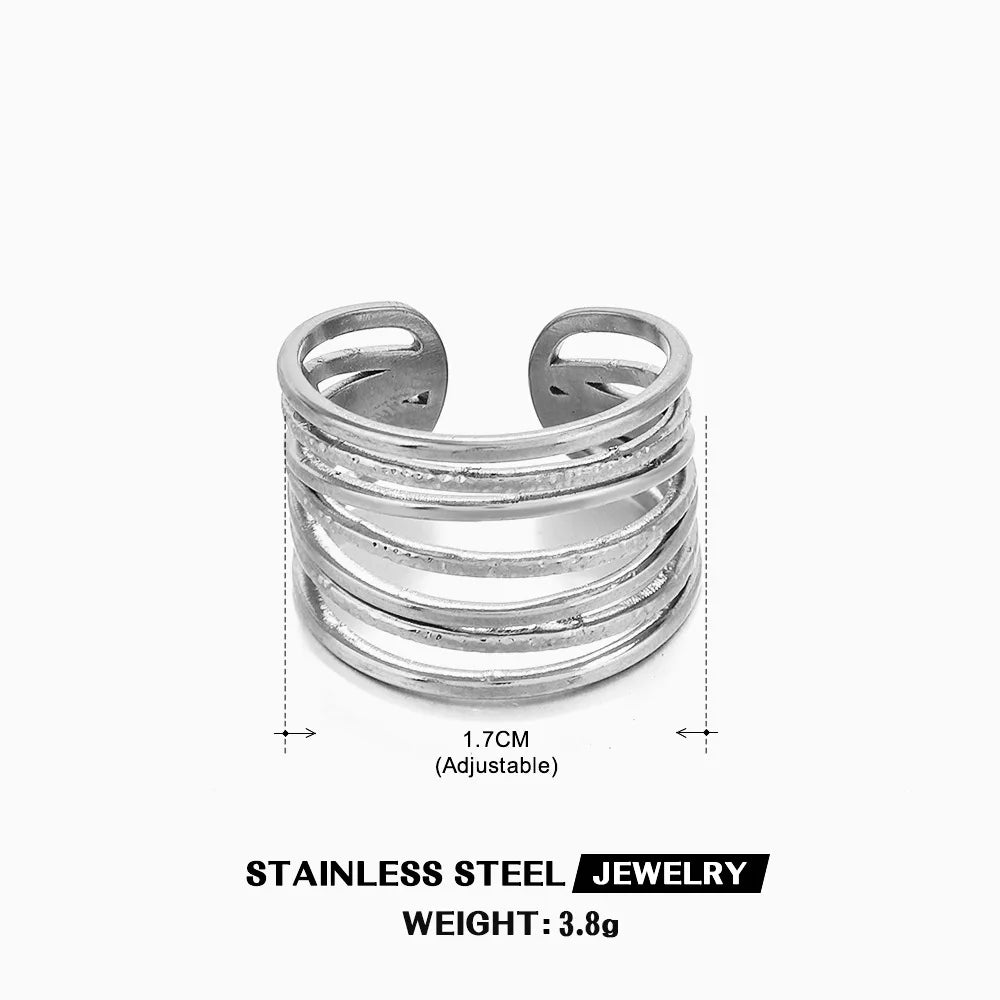 Stainless Steel Wide Geometric Ring - Punk Style Wedding Band
