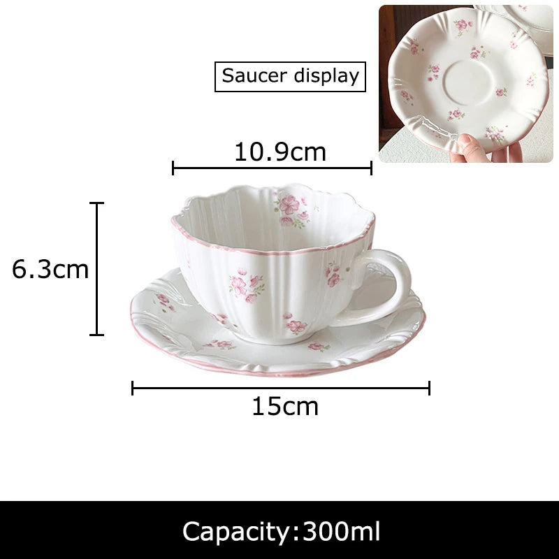 Lovely Pink Cherry Blossoms Mugs Porcelain Cup&saucer Tableware Coffee Mug Dining Table Afternoon Tea Teacup Fruits Juice Cup