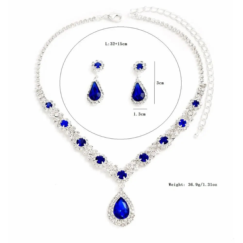 Crystal Jewelry Set - Water Drop Pendant Necklace & Earrings with Zircon