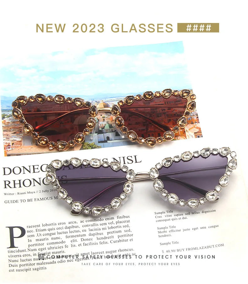 56219 Brand Diamond Sunglasses Women Cat Eye Retro Sun Glasses for Women Luxury Vintage Shades Female Black Oculos