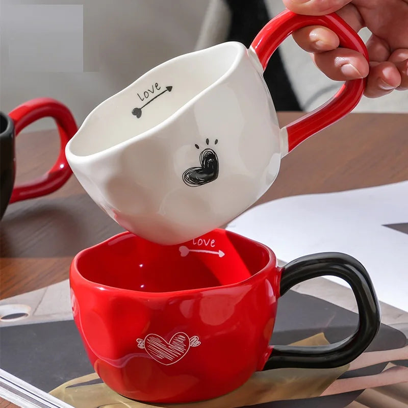300ml Ceramic Mugs Coffee Cups Hand Pinched Irregular Flower Milk Tea Cup ins korean style Oatmeal Breakfast Mug Drinkware Kitch