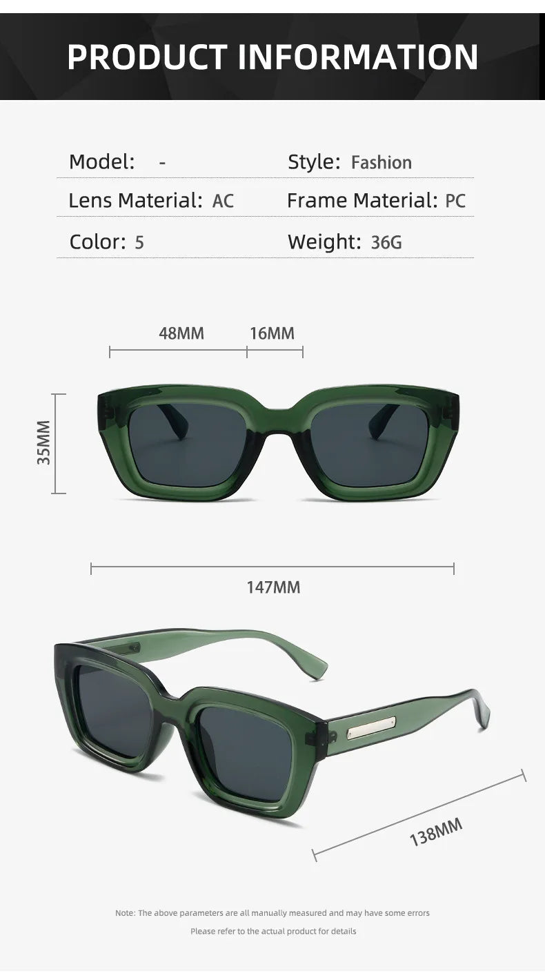 Fashion Vintage Luxury Brand Designer Olive Green Square Sunglasses Women For Men Sun Glasses Punk Popular Rivet Outdoor Shades