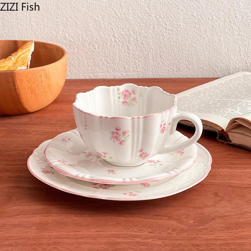 Lovely Pink Cherry Blossoms Mugs Porcelain Cup&saucer Tableware Coffee Mug Dining Table Afternoon Tea Teacup Fruits Juice Cup