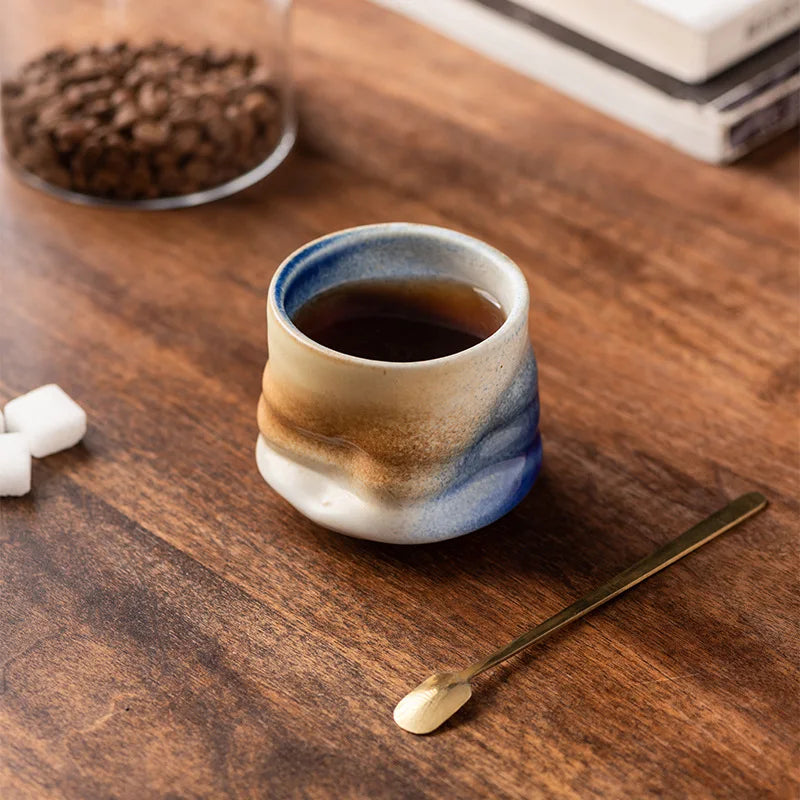 Coarse pottery change coffee cup different line creative hand pinch high appearance level ceramic cup retro household water cup