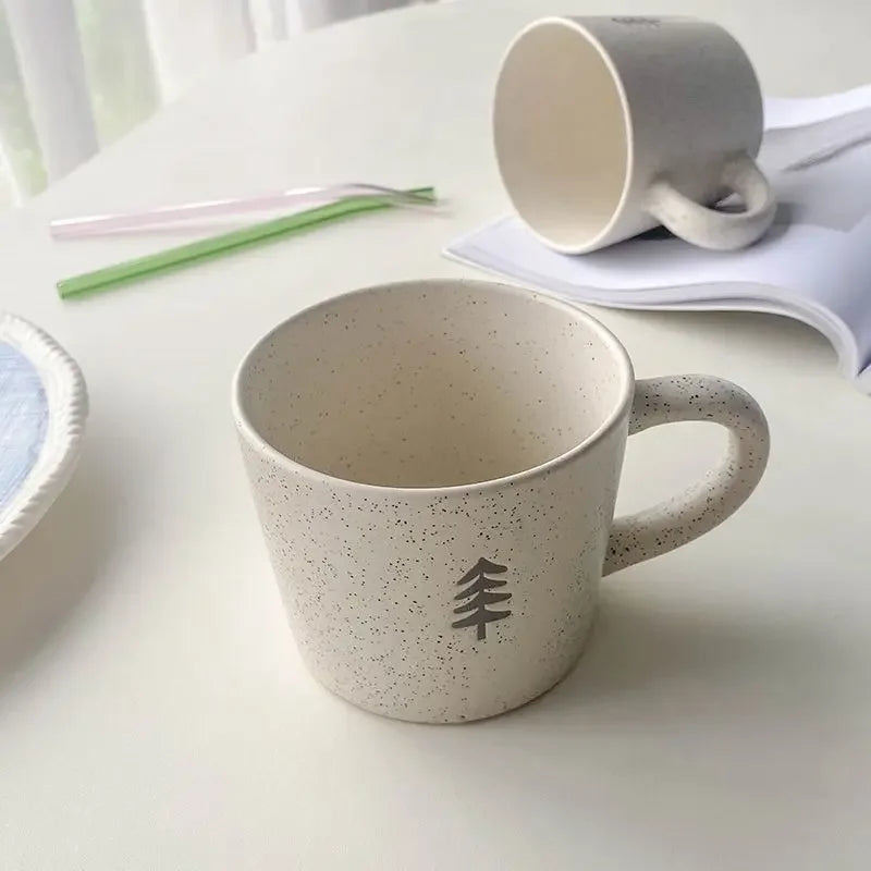 Japanese Ceramic Mug, High-value Coffee Mugs, Pine Tree Pattern Oat Breakfast Milk Kawaii Cup, Couple Tea Cups As Birthday Gift