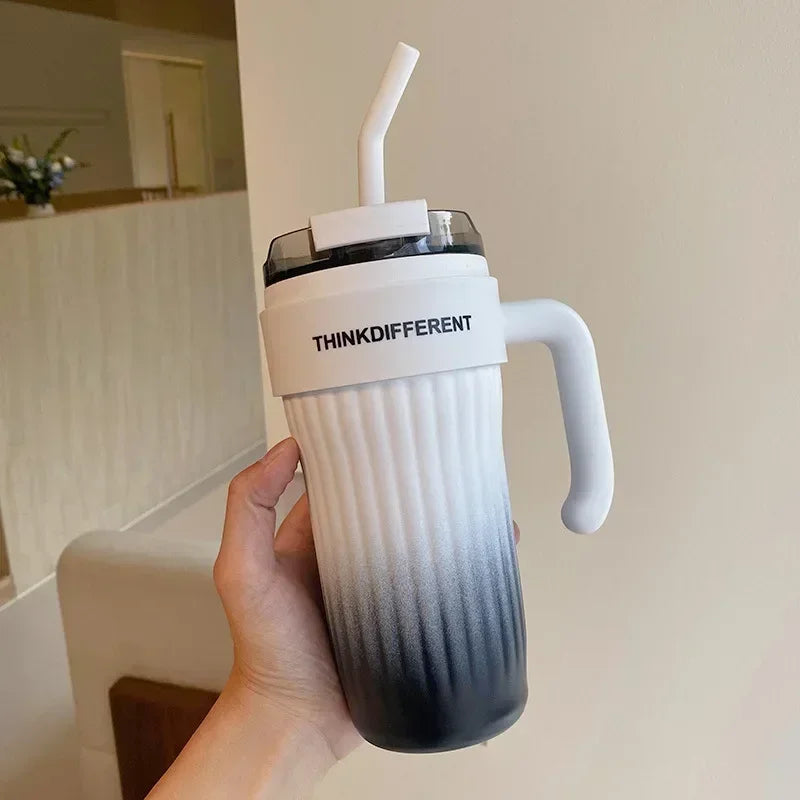 860ml Large Outdoor Thermal Tumbler with Straw - Car Cup Holder Size