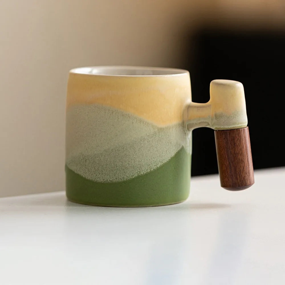 Creative Ceramic Coffee Mug Wood Handle Microwave Dishwasher Safe Coffee Cup Handmade 70ML Porcelain Mug Milk Cocoa Hot Tea