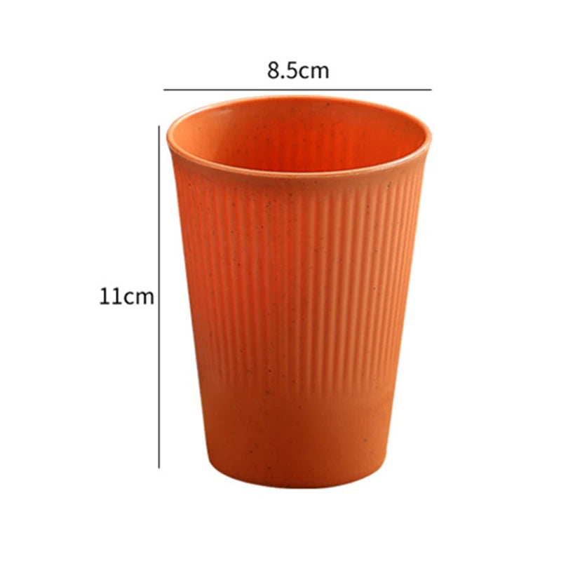 Wheat Straw Stripe Couple Water Cups - Multi-Functional Mug Set