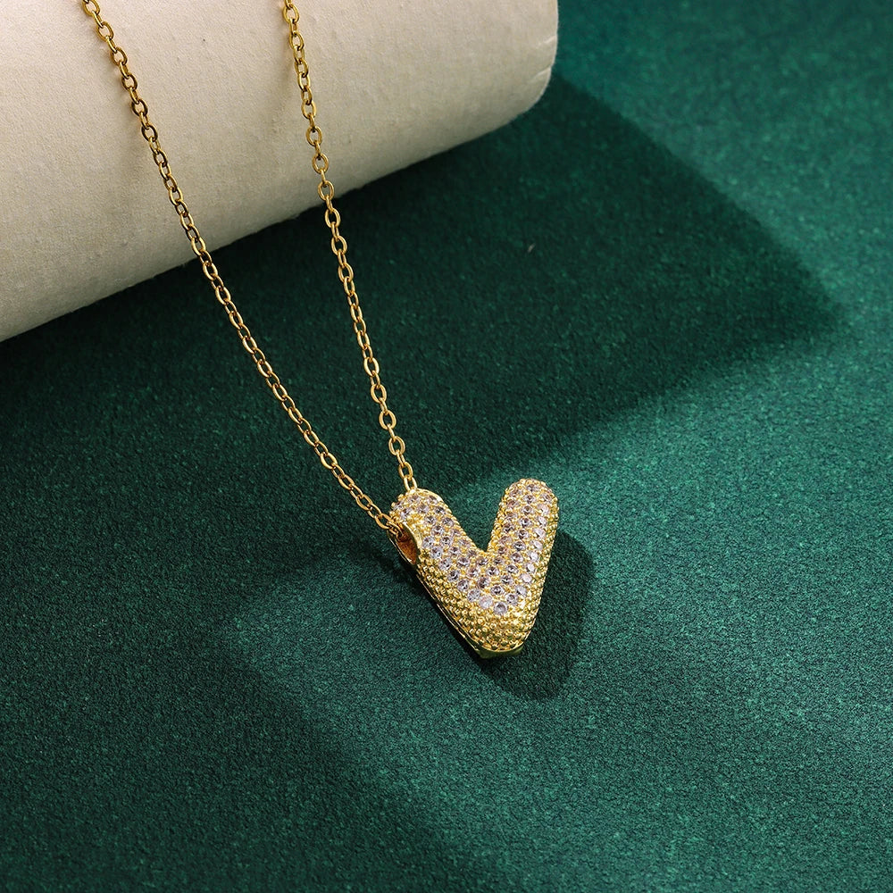 New Trendy Zircon Crystal 26 English Letters Necklaces For Women Female Fashion Stainless Steel Choker Chain Jewelry Wholesale