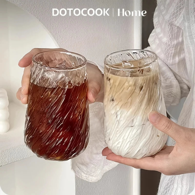 Glass Coffee Mug 400ml Striped Transparent Ice Cup for Tea Juice Milk Mocha Drinkware Kitchen Supplies