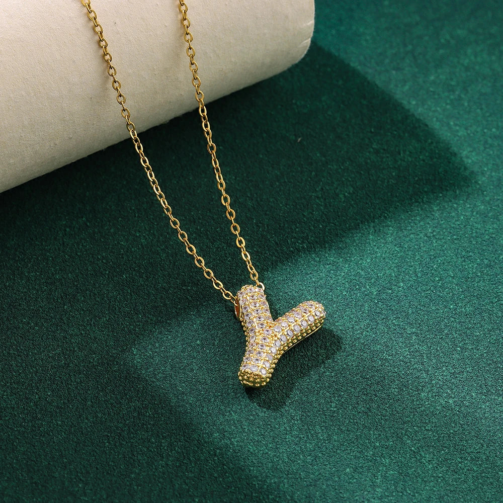 New Trendy Zircon Crystal 26 English Letters Necklaces For Women Female Fashion Stainless Steel Choker Chain Jewelry Wholesale