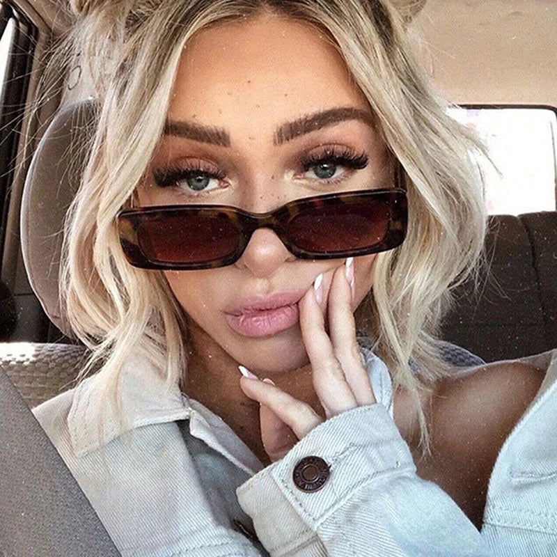 Fashion Black Square Sunglasses Woman Luxury Brand Small Rectangle Sun Glasses Female Gradient Clear Mirror Oculos De Sol